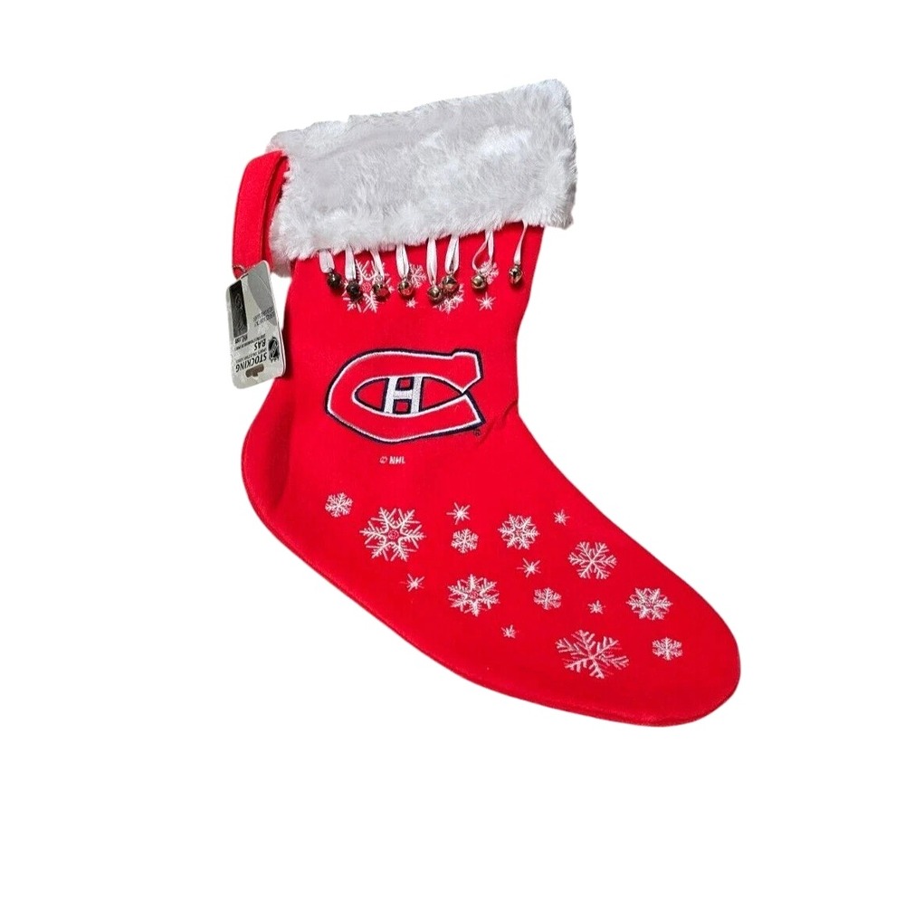 Montreal Canadiens Christmas Holiday Plush Stocking W/Bells & Snowflakes New NHL